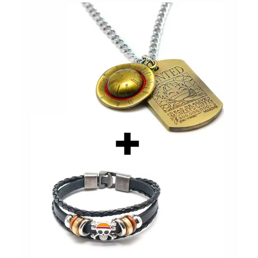 Pack Colgante de paja + Pulsera de calavera
